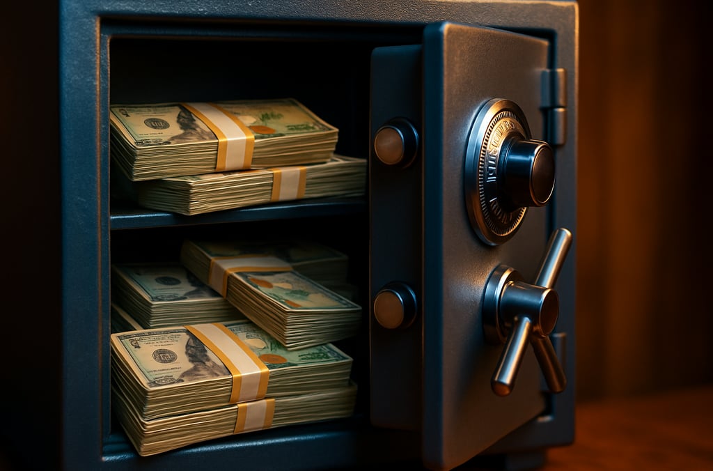Graphic of a safe or vault with money inside