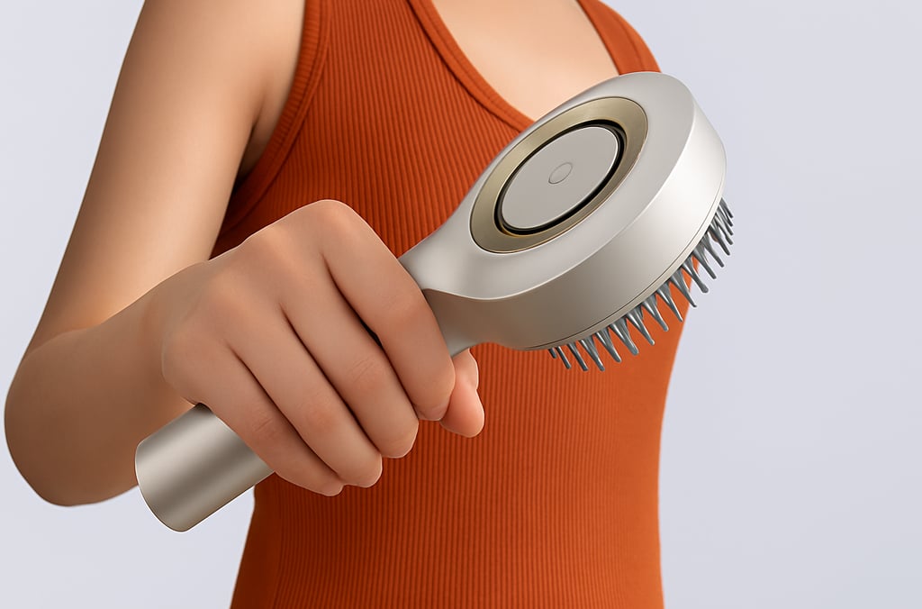 Escova de massagem inteligente da Xiaomi com design ergonômico sendo usada por mulher em ambiente mo