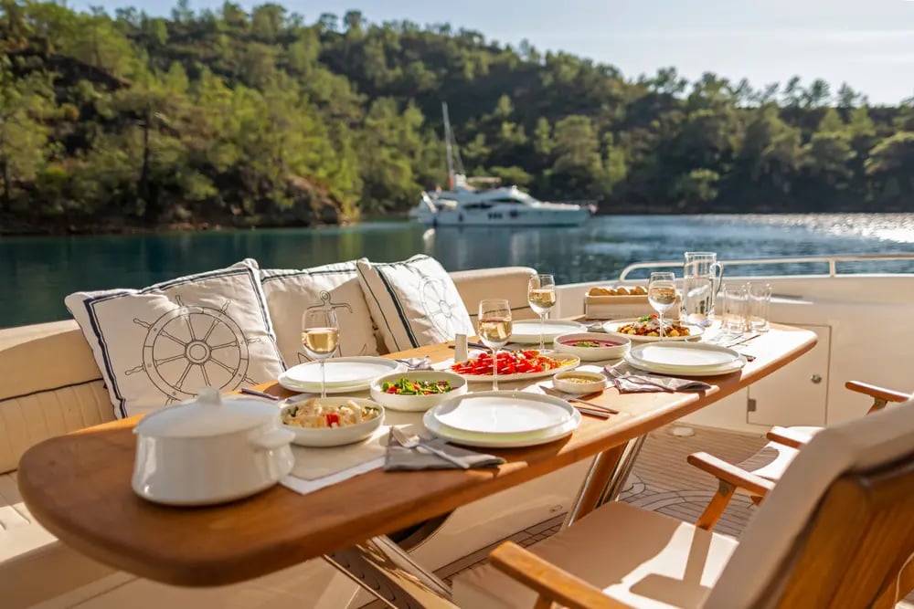 Plant-based luxury dining aboard a superyacht by Simpson Yacht Charter.