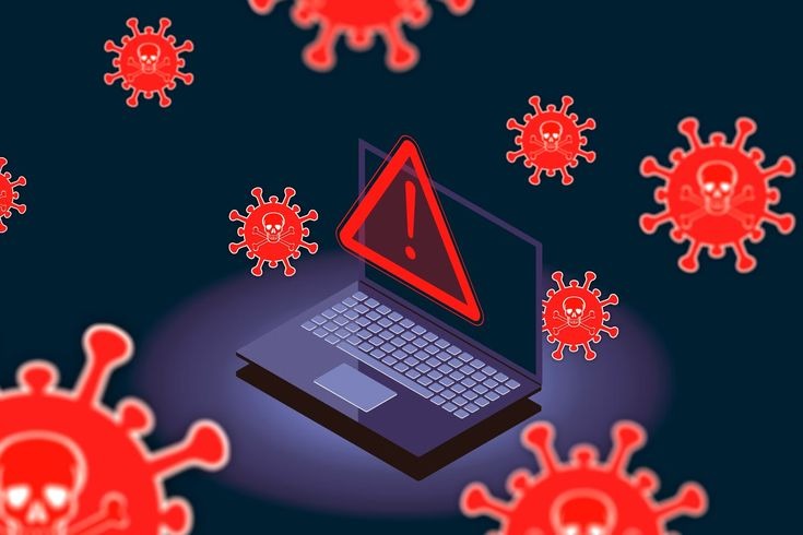 imagem ilustrando a internet e seus perigos . um computador com um símbolo de interrogação 