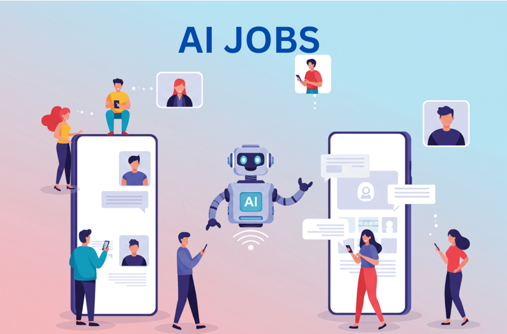Illustration showing a professional surrounded by icons representing AI skills like machine learning