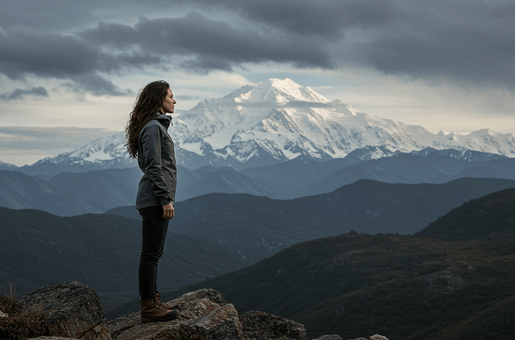 Traveler featuring adaptable travel clothes for Alaska adventure gear in Denali National Park.