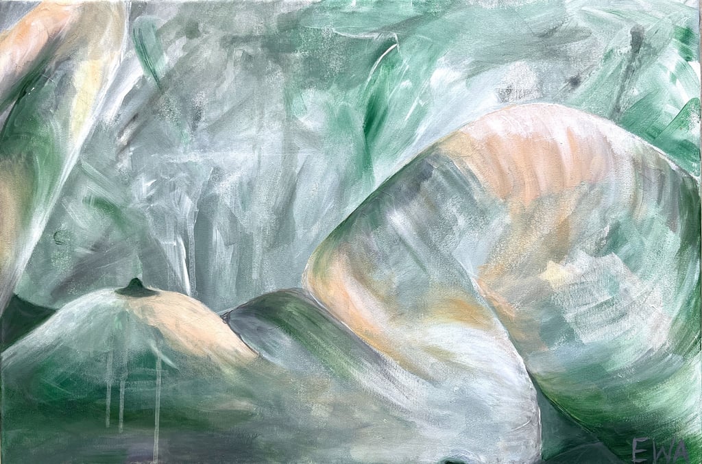 naked woman painting in green