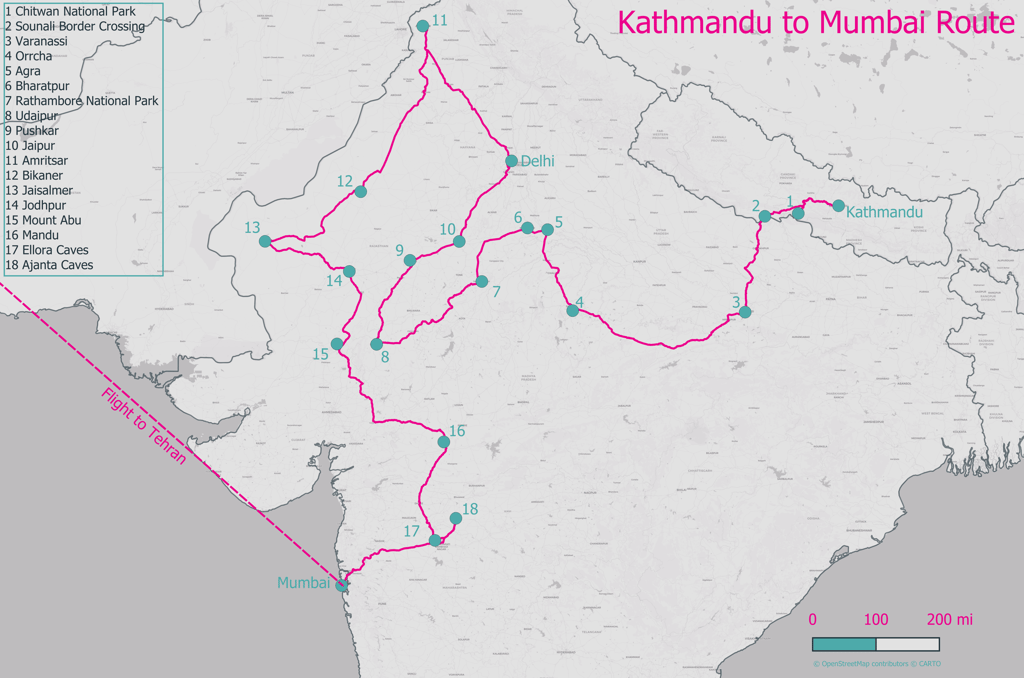Kathmandu to Mumbai Route