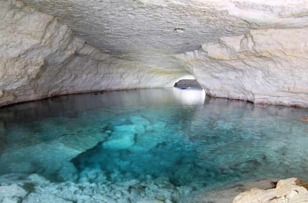 Calcite lined cave and streambed