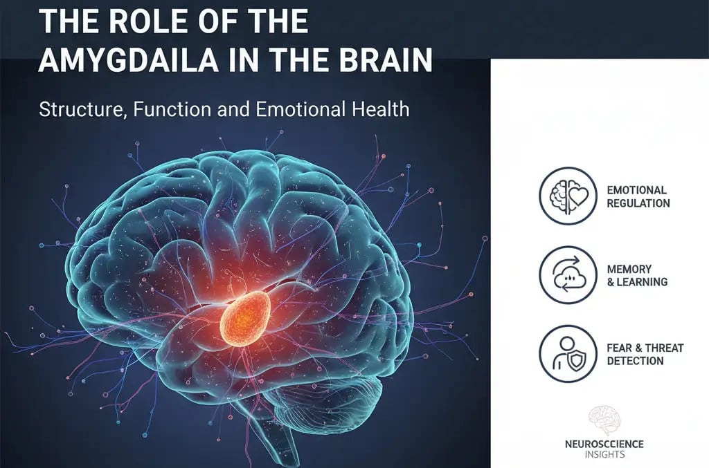 Illustration of the amygdala in the human brain showing its role in emotional processing