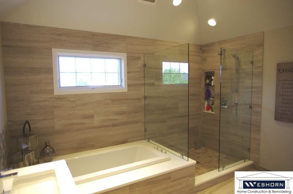 Palatine bathroom design and remodeling project with modern tile and fixtures