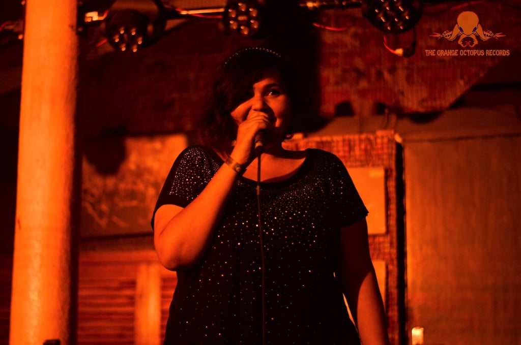 Aayushi Jagad, a stand up comedian performs at an Orange Octopus event in 2017.