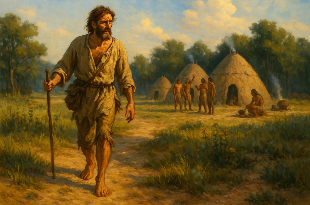 Shipwrecked Spanish explorer on Texas coast meeting native tribes, early 1500s