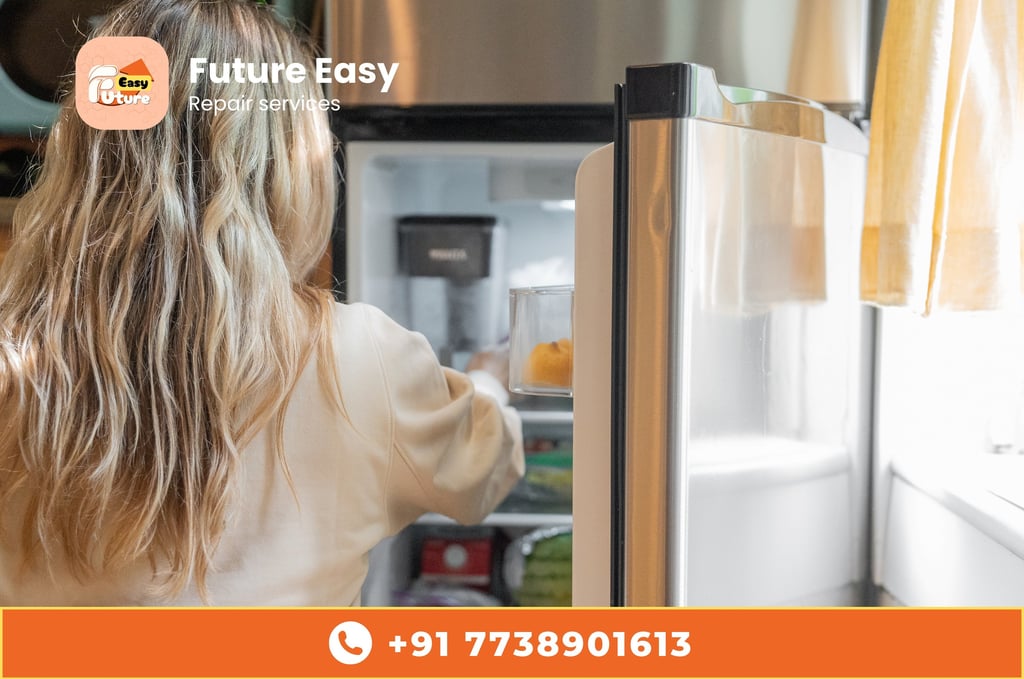 Woman opening a refrigerator, Future Easy repair services.