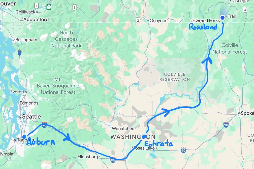Route from Auburn to Rossland
