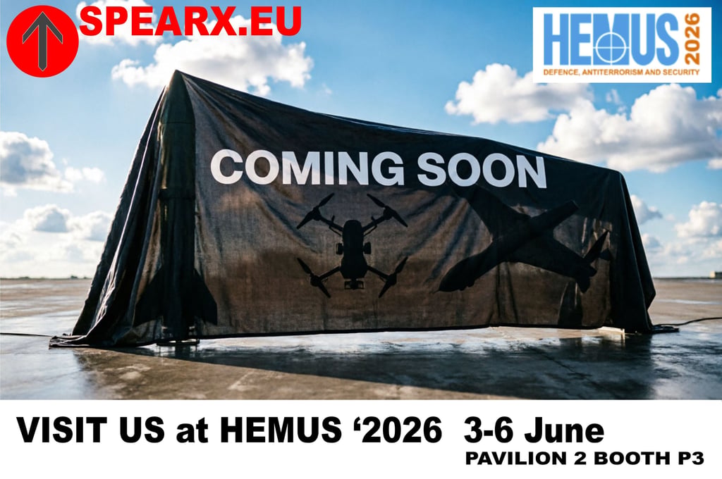 Military drones and defense equipment teaser for HEMUS 2026 defense and security exhibition.