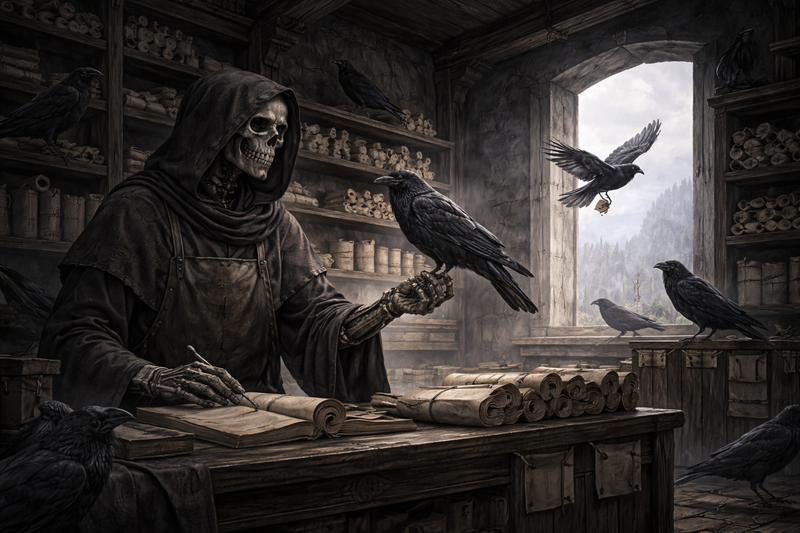 Undead Lores Skeleton Mailkeeper in the Raven Aviary