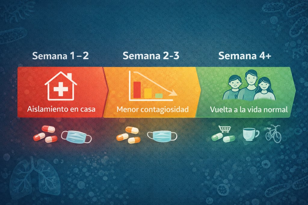 Línea de tiempo del tratamiento de tuberculosis mostrando fases de aislamiento