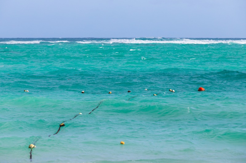 Buoy-marked swimming area in turquoise Caribbean waters, Dominican Republic