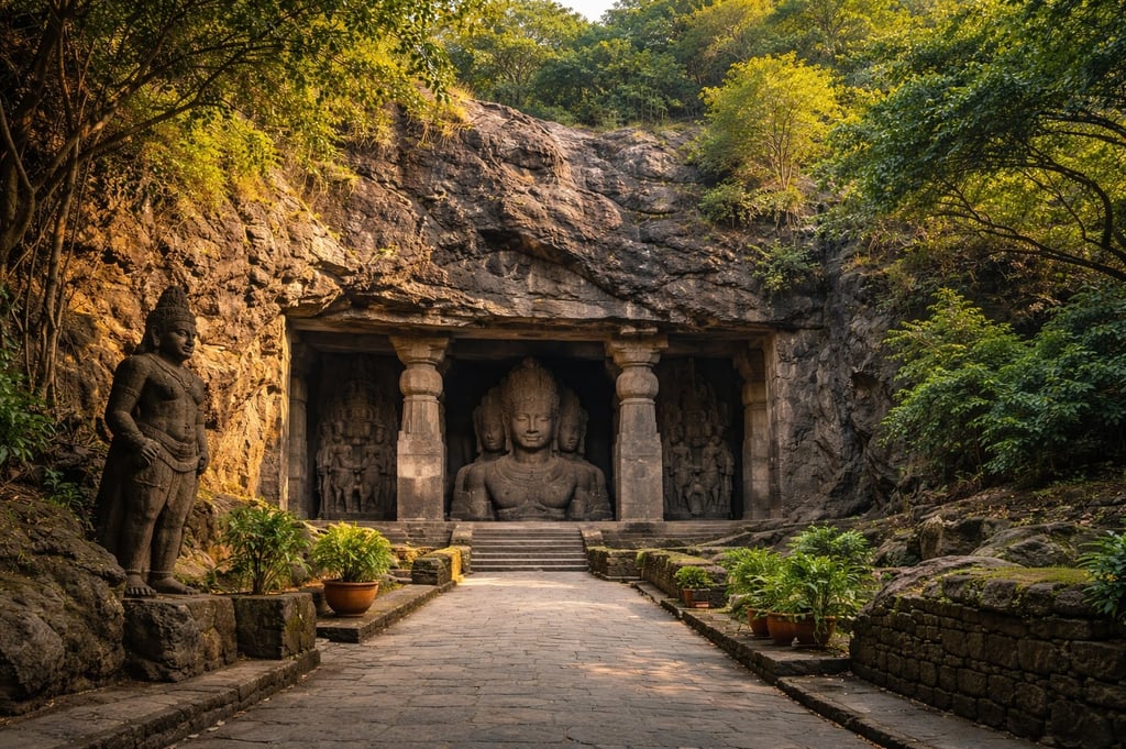 Elephanta Caves at sunset