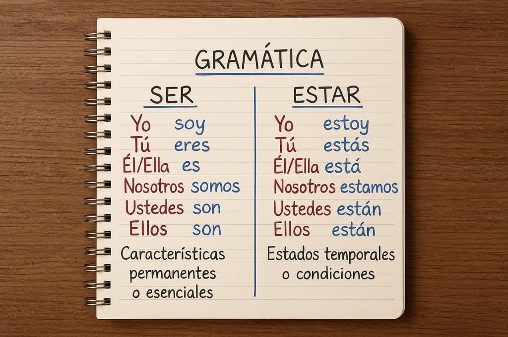Spanish verbs and tenses practice notes in a student’s notebook