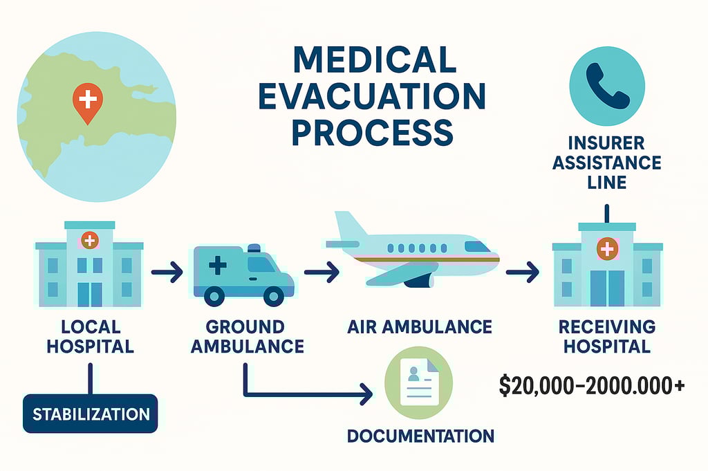 a medical evacuation process with medical equipment