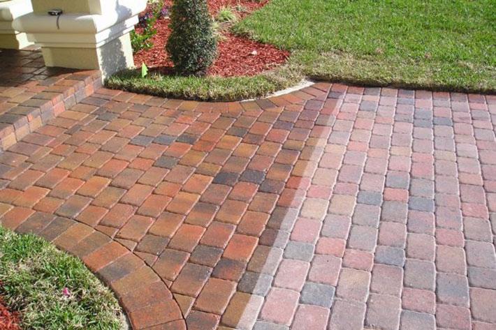 Paver path sealed 50/50 to show the difference between seal and unsealed