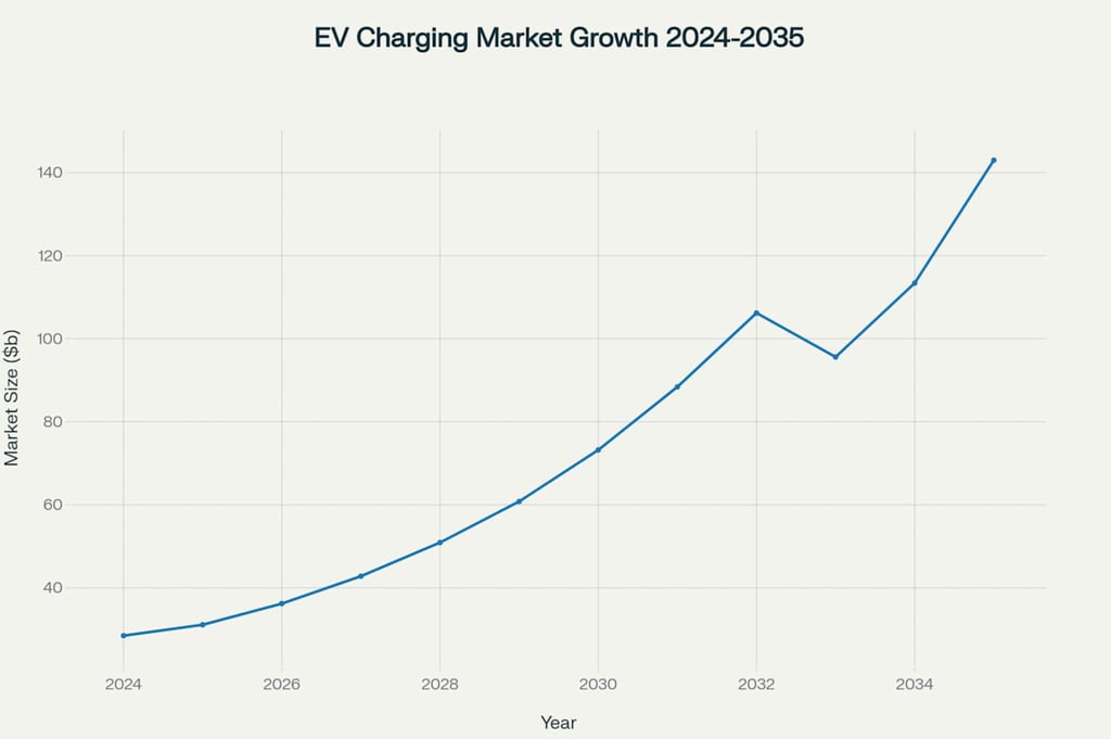 Global EV Charging Market projected to grow from $28.5B in 2024 to 143B in 2035