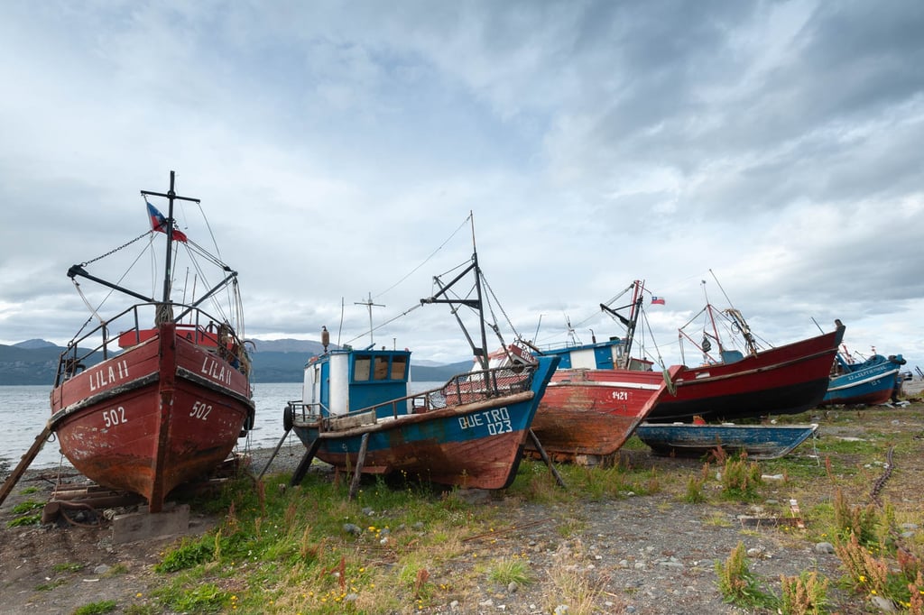 Des bateaux de pêche en Terre de Feu près du Cap Horn