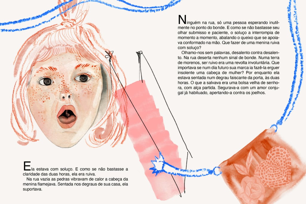 Ilustrações em técnica mista e manual para o conto Tentação da escritora Clarice Lispector