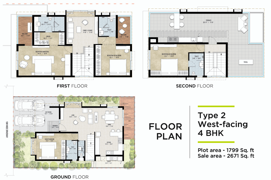 Paradise on Earth 4 BHK West Facing Floor Plan