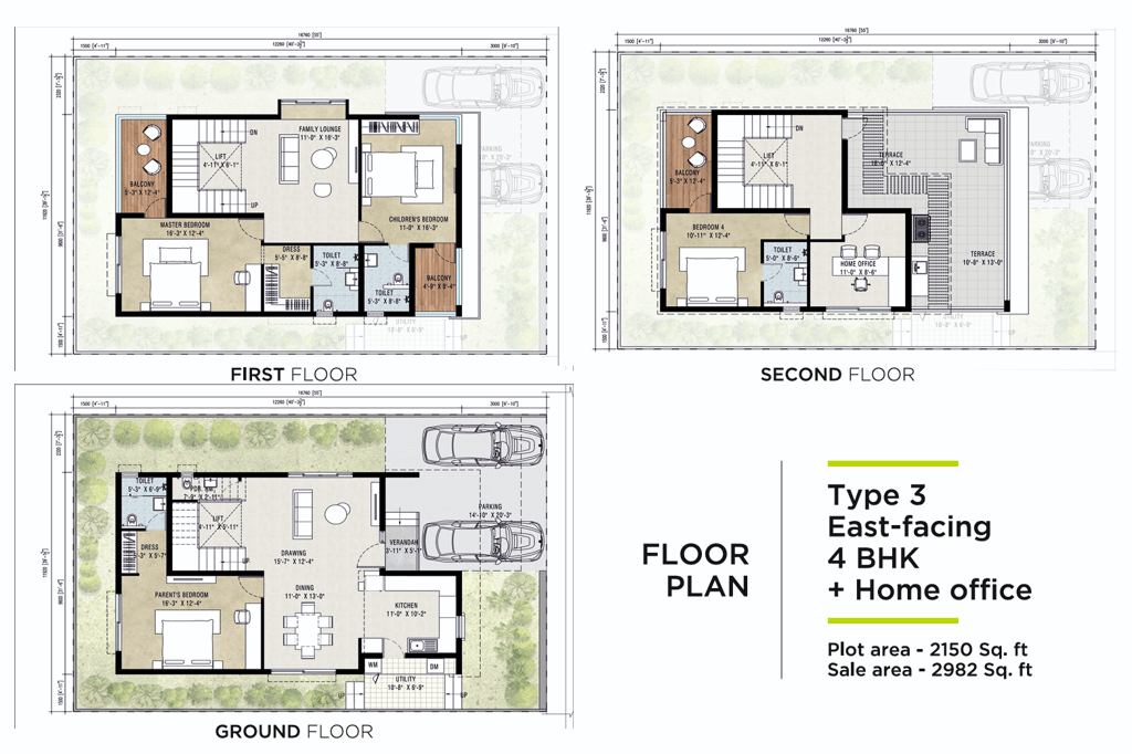 Paradise on Earth 4 BHK with Home Office Floor Plan