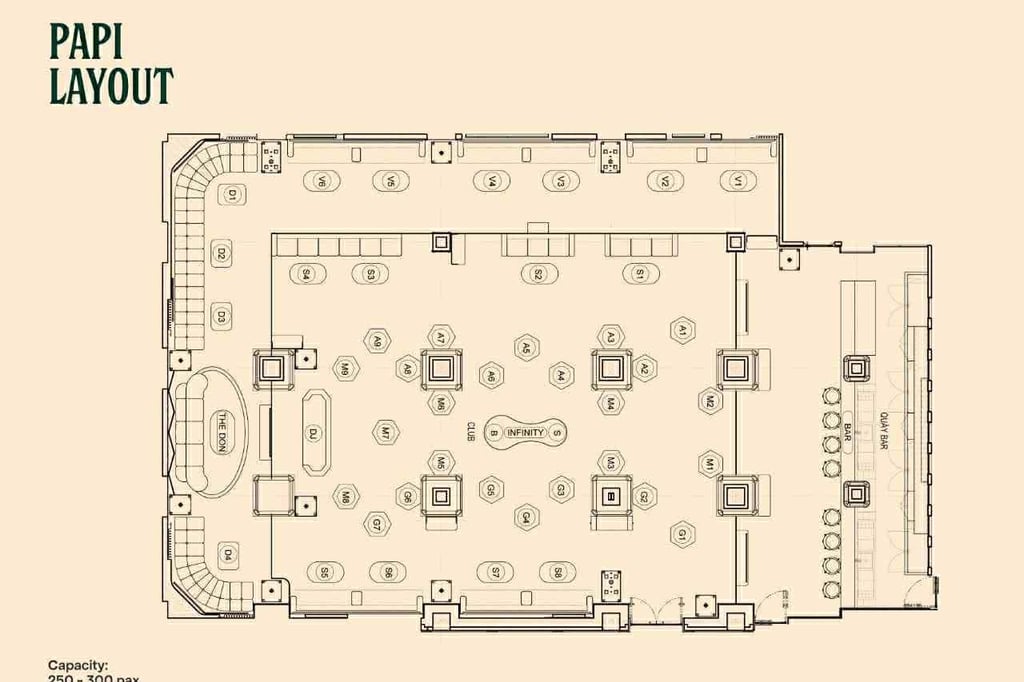 Papi Saigon Floor Map Layout with Table sections and numbers
