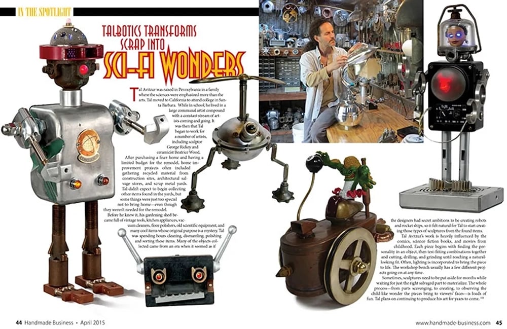 Article about Tal Avitzur in April 2015 magazine issue of Handmade Business.