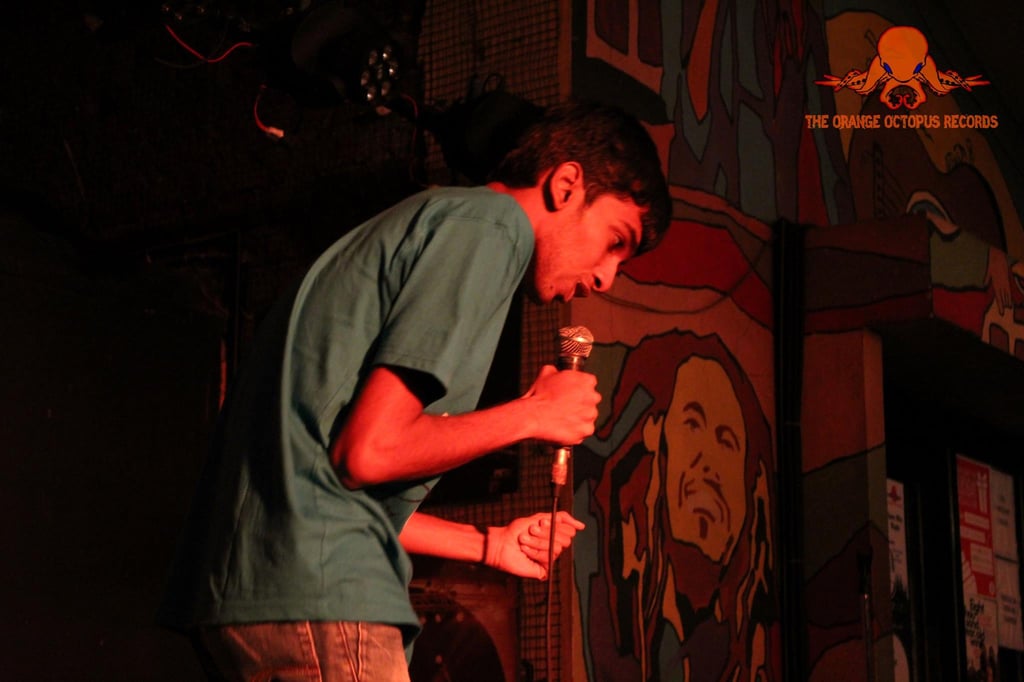 Tarang Hardikar, a stand up comedian performs at an Orange Octopus event in 2017.