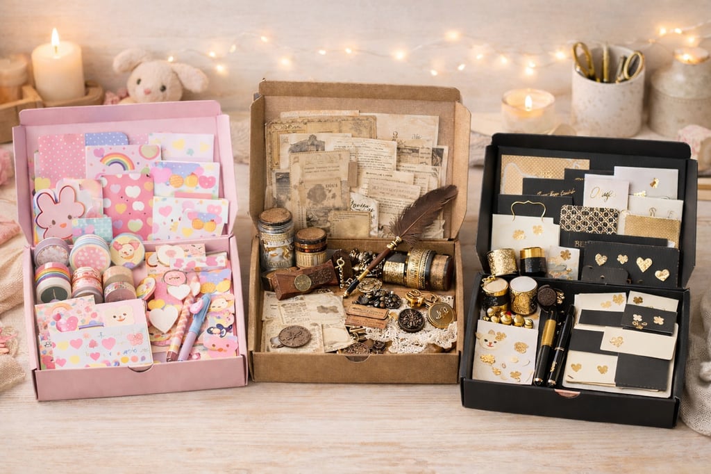 limited edition scrapbooking kits with stickers, patterned papers and kawaii accessories