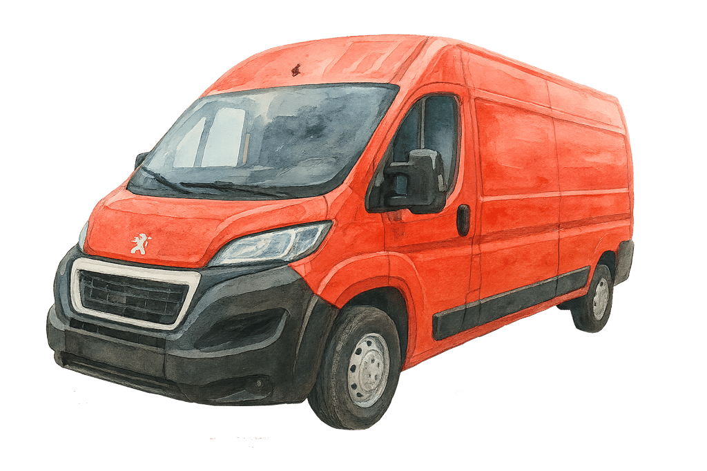 Ein roter Peugeot Lieferbus