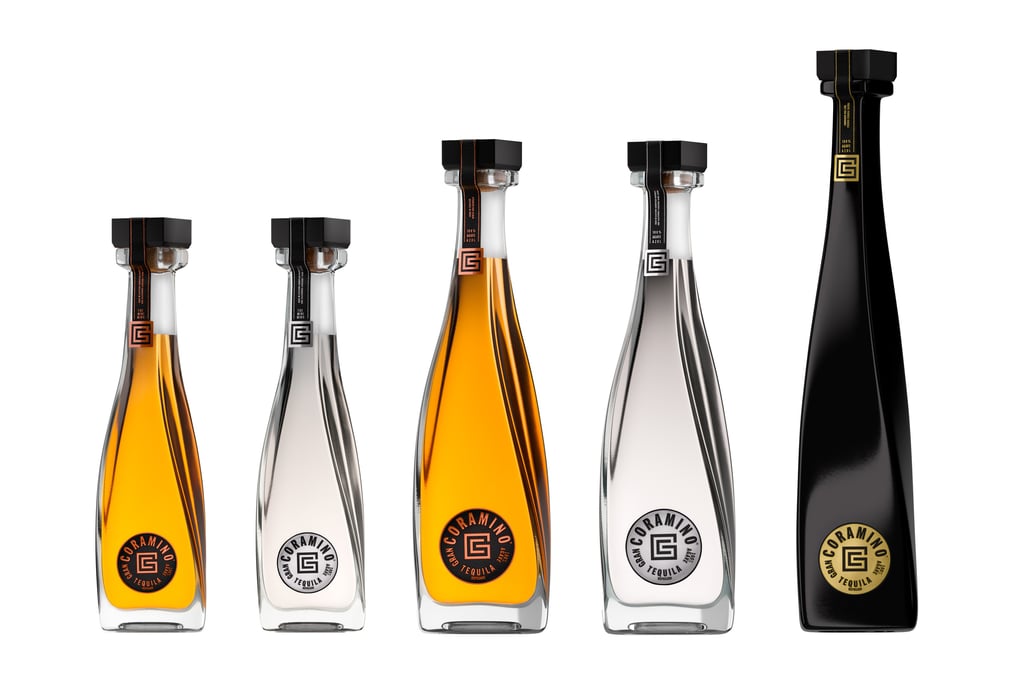 4 tequila bottles on white background