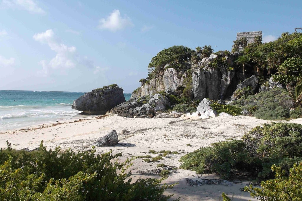 mexico tulum archeological ruins site park beach