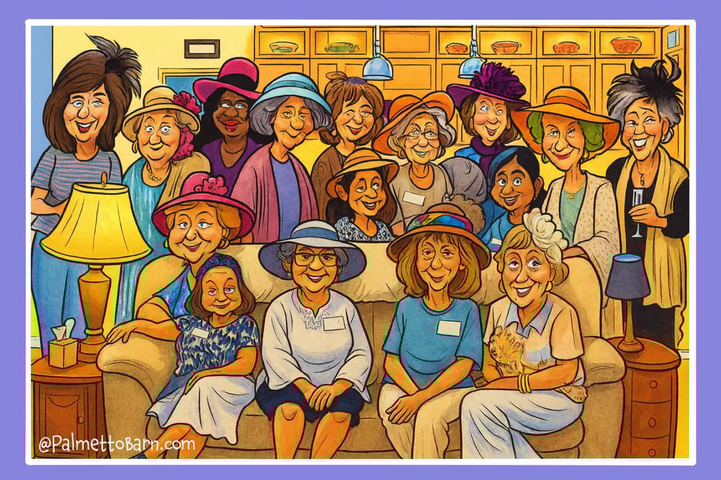 Women at a tea party somewhere out in the countryside of the Palmetto State.
