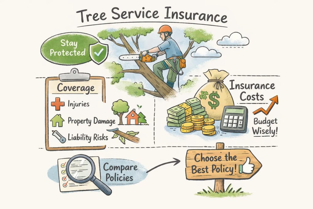 Crew reviewing insurance and safety documents during tree work, highlighting coverage and choosing insured service.
