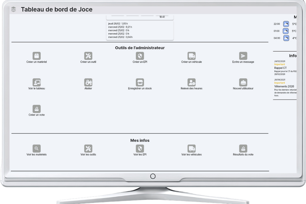 Visuels de l'application Konect2 sur un écran d'ordinateur