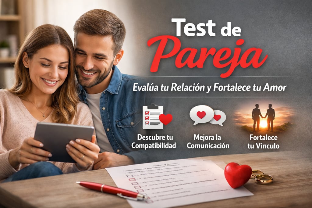 Una pareja feliz realiza una prueba de compatibilidad en una tableta para mejorar la comunicación