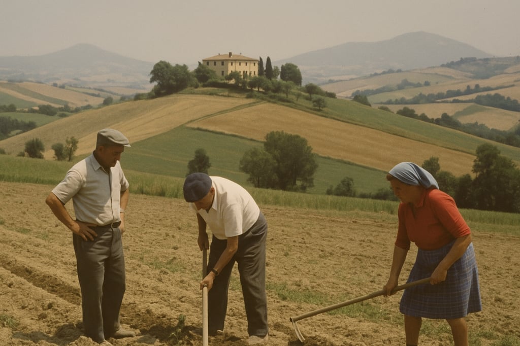 persone che lavorano i campi marche