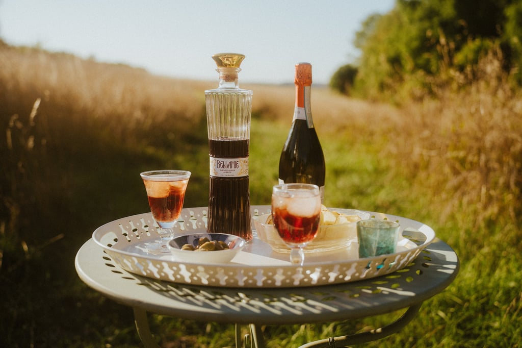 Mise en scène apéritif Bellamie dans la campagne