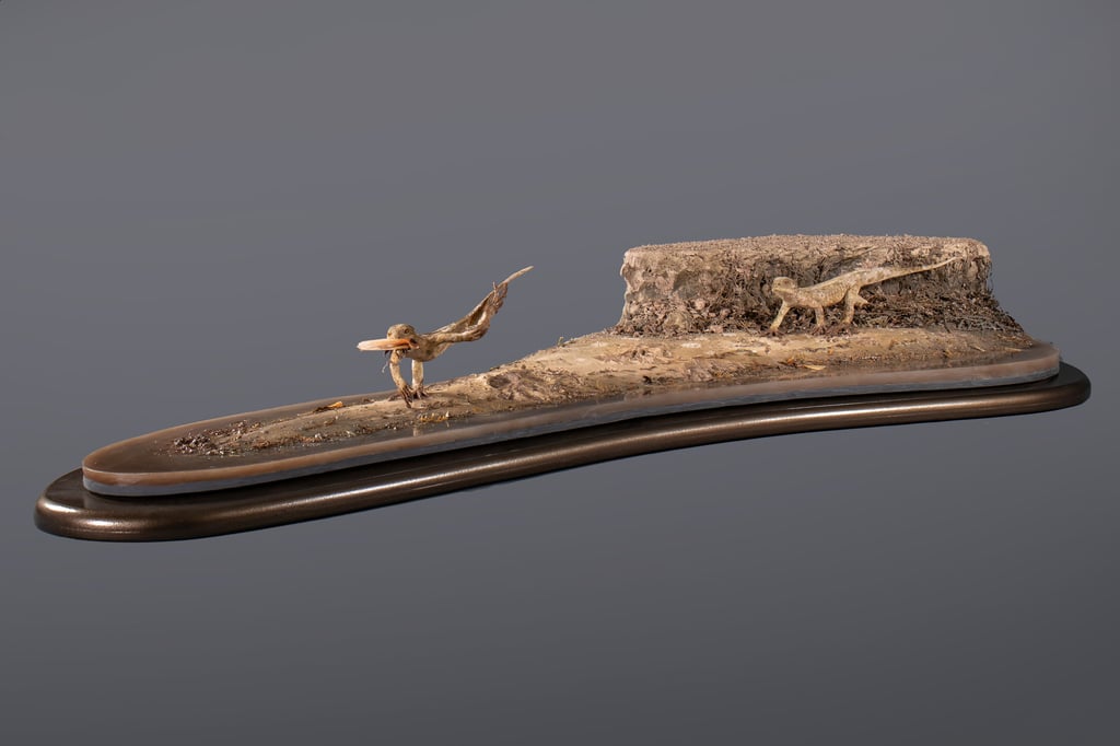 Habitat diorama made by Sebastian brand showing two eudibamus chasing one another