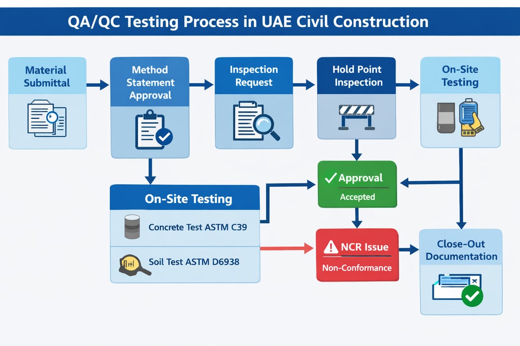 QA QC testing process in UAE civil construction