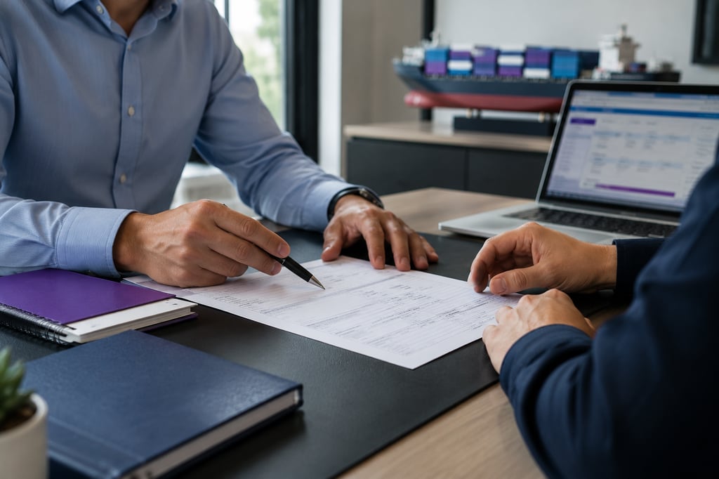 Profesional explicando un Bill of Lading durante una mudanza internacional.