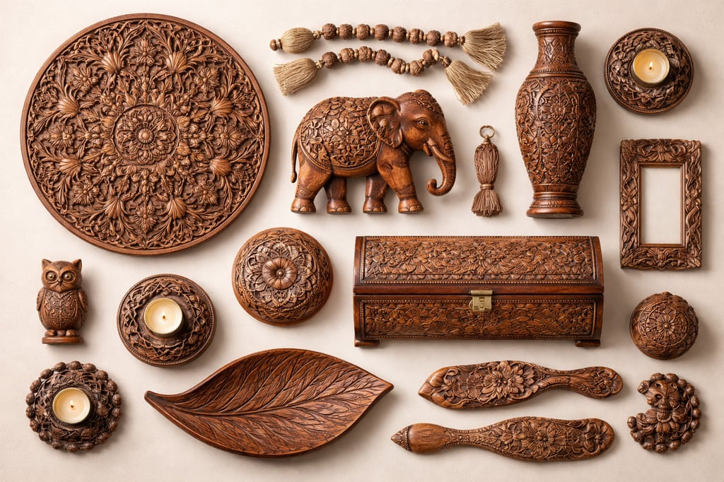Hand-carved wooden décor crafts