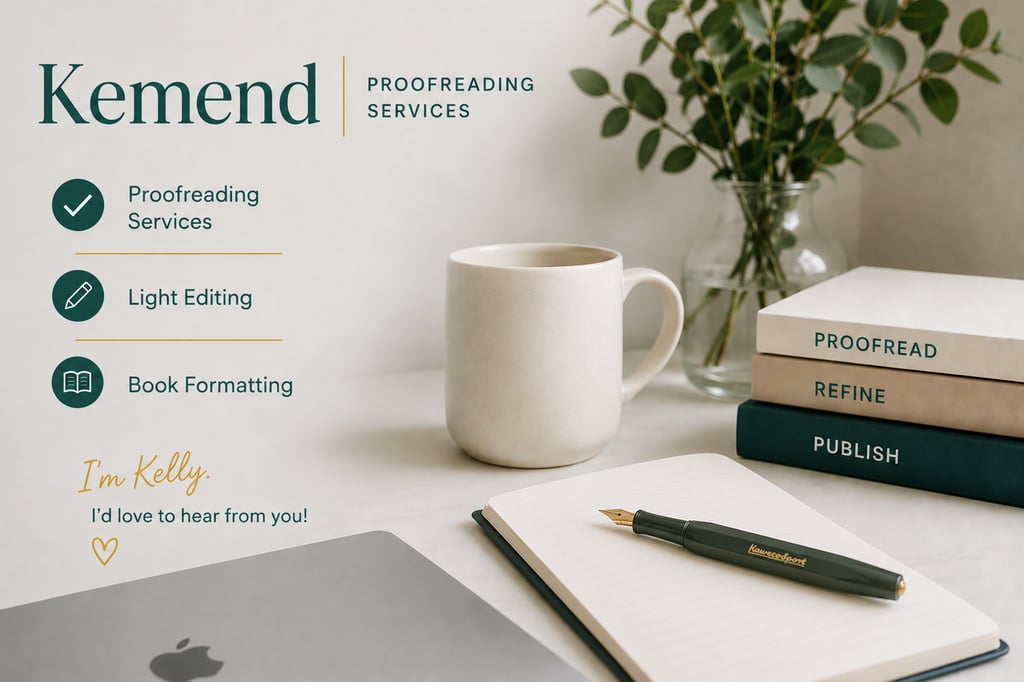 An image showing Kemend's services and the owner signing off that she would love to hear from you
