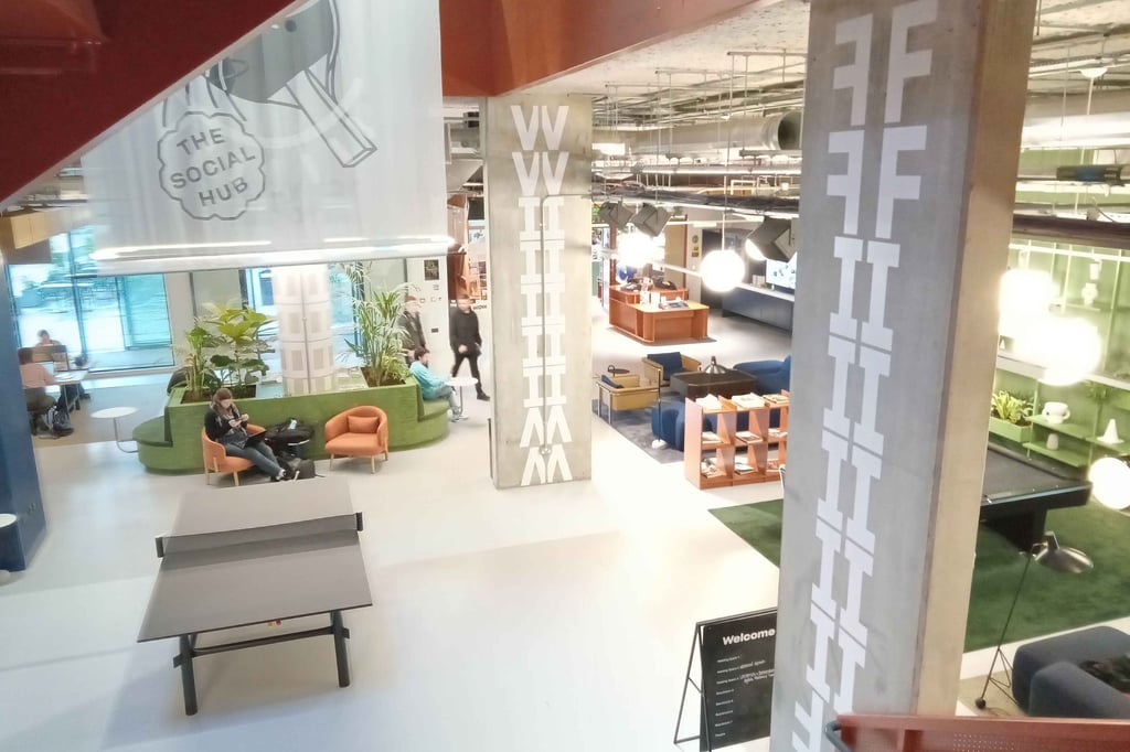 Another view of the Social Hub lobby with a table tennis table