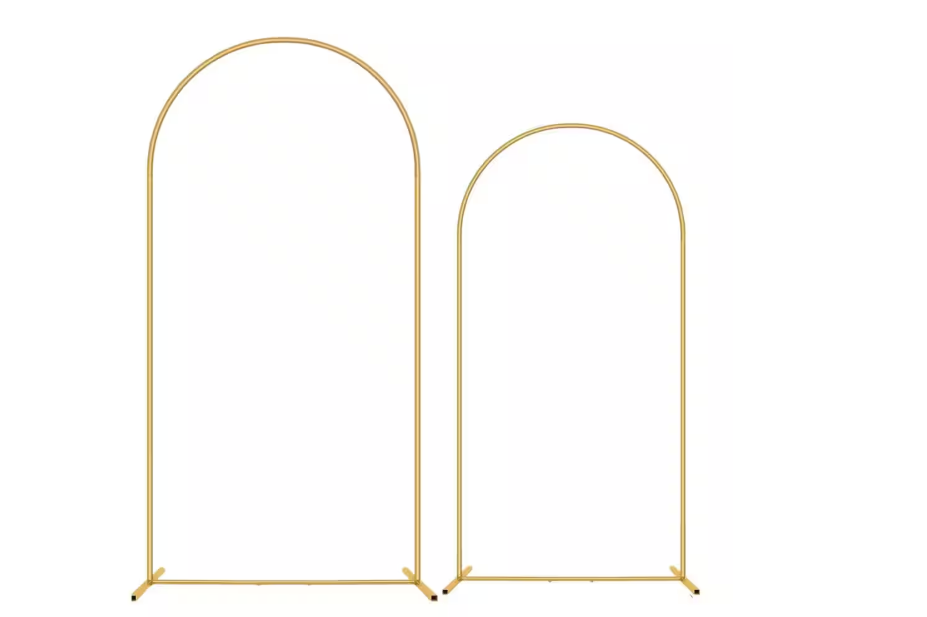 Gold metal arch backdrop duo rental in las vegas for weddings, parties, and events.