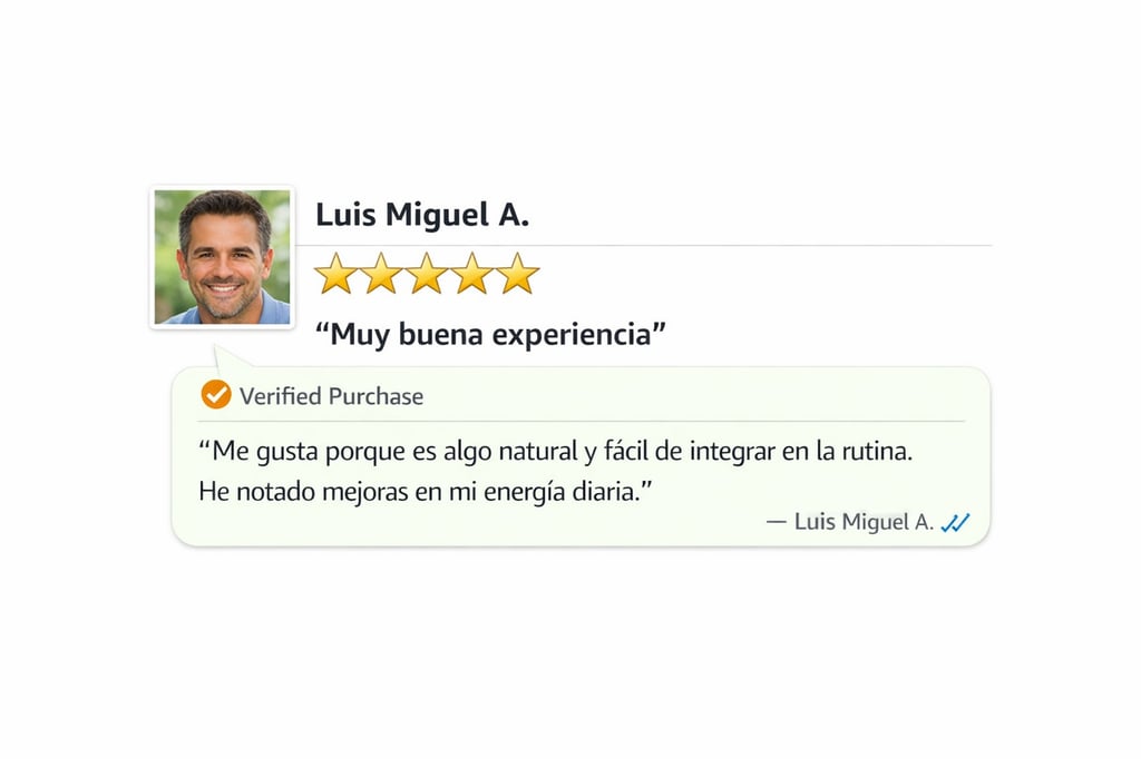 Hombre de 40 años relatando su mejora en la rutina diaria gracias a productos naturales.