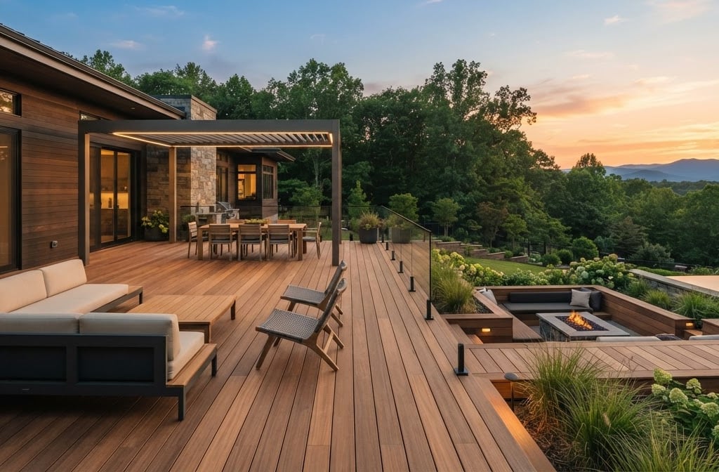 Deck with sofa and chairs to enjoy outside view